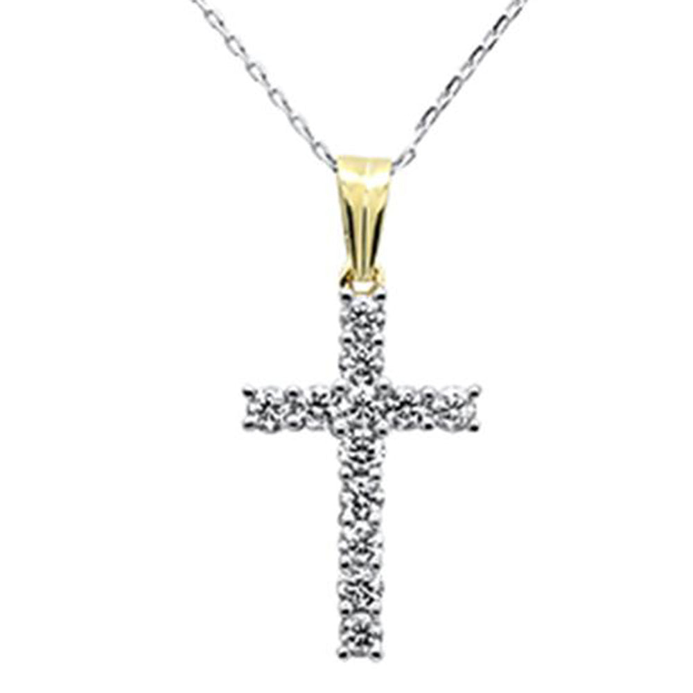 1.05ct F SI 10K Yellow Gold Large Round Diamond Cross Pendant Necklace 18" Long