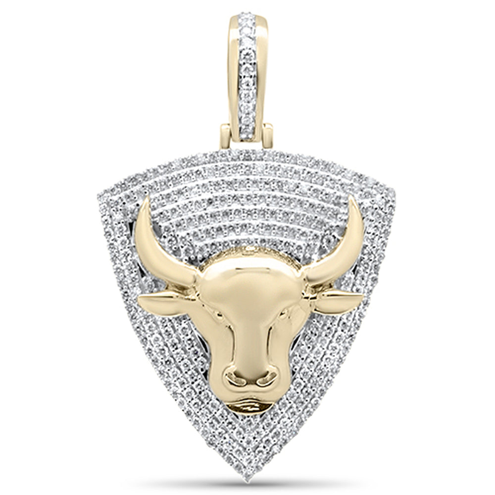 1.62CT G SI 10KT Yellow Gold Diamond Micro Pave Iced Out Bull Charm Pendant