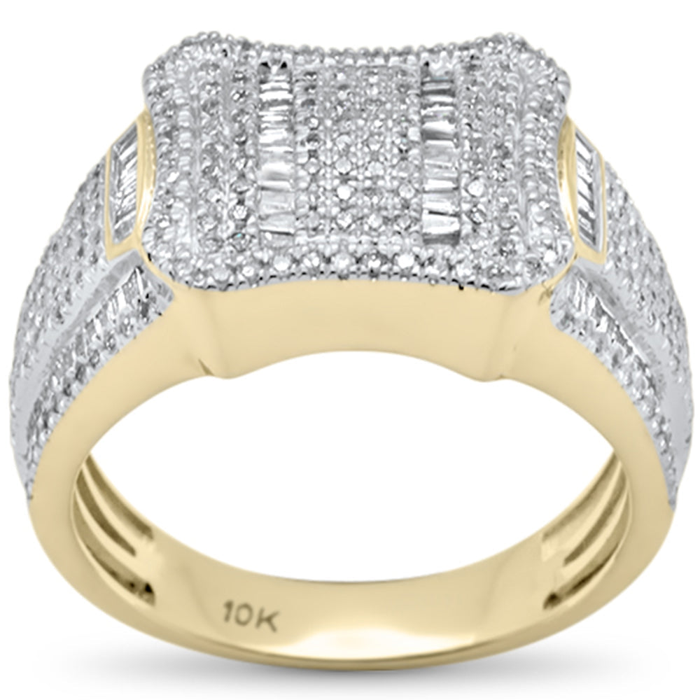 1.26ct G SI 10K Yellow Gold Round & Baguette Diamond Men Ring Size 10