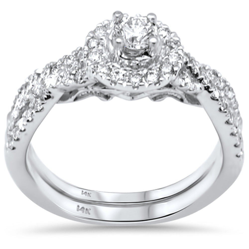 1.00ct G SI 14K White Gold Diamond Halo Engagement Ring Bridal Set Size 6.5