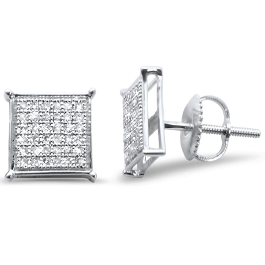 24ct G SI 10K White Gold Diamond Square Micro Pave Earrings