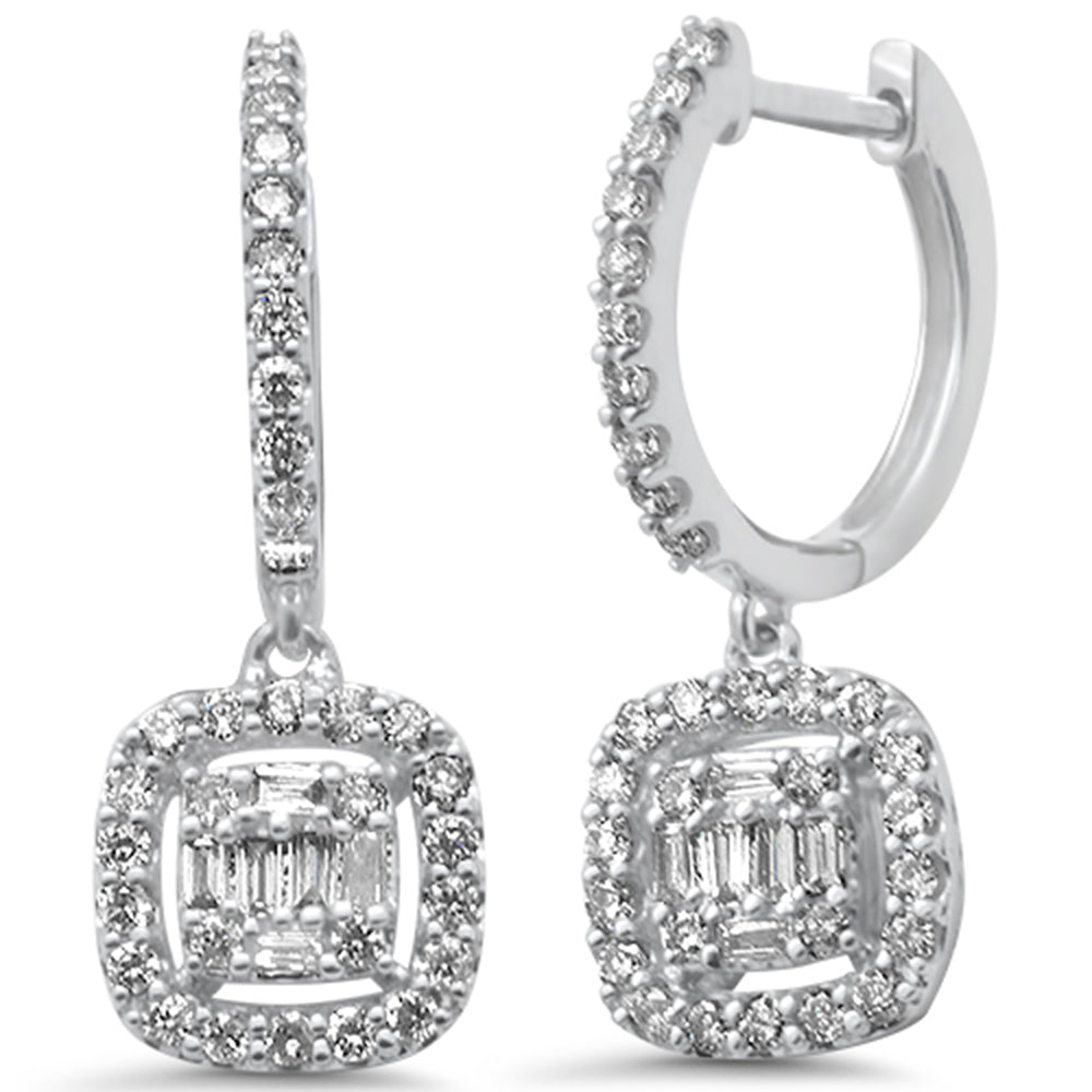 49ct G SI 14K White Gold Diamond Cushion Shaped Drop Dangle Hoop Earrings