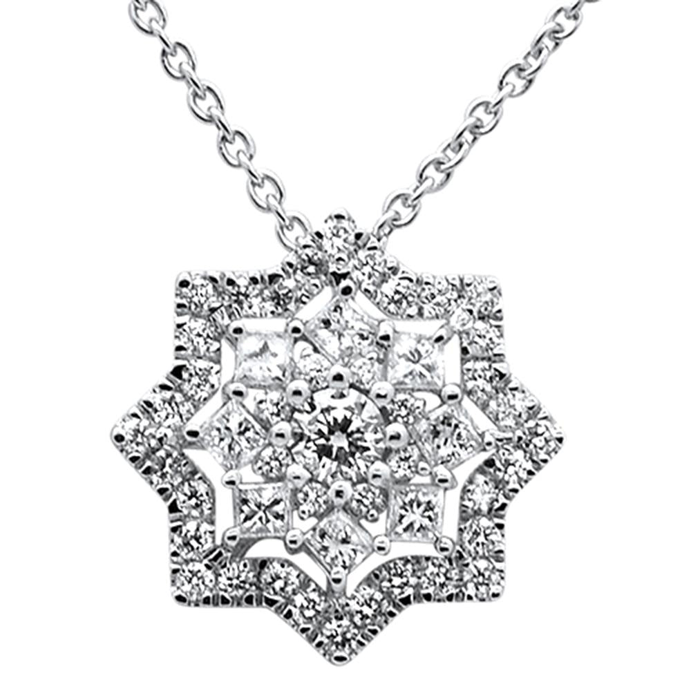 69ct 14k White Gold Diamond Star Pendant Necklace 18" Long