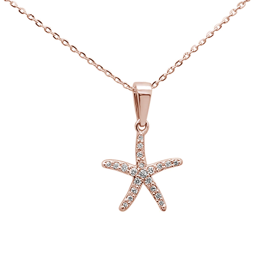 17ct 14K Rose Gold Round Diamond Starfish Pendant Necklace 16"+ 2" Ext