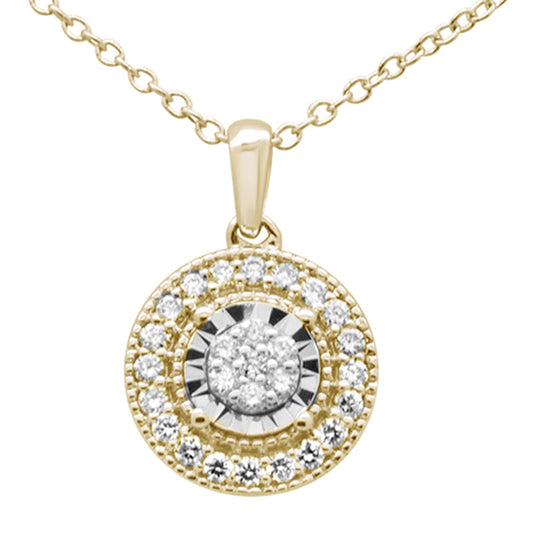 25ct 10K Yellow Gold/White Gold Diamond Round Halo Pendant Necklace 18