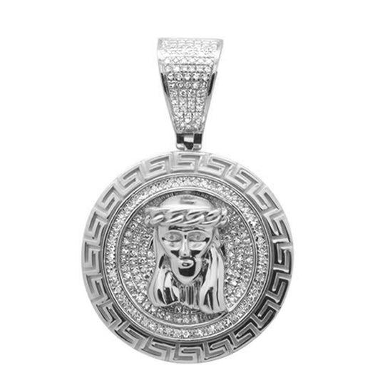 48CT G SI 10KT White Gold Diamond Jesus Head Iced Out Charm Pendant