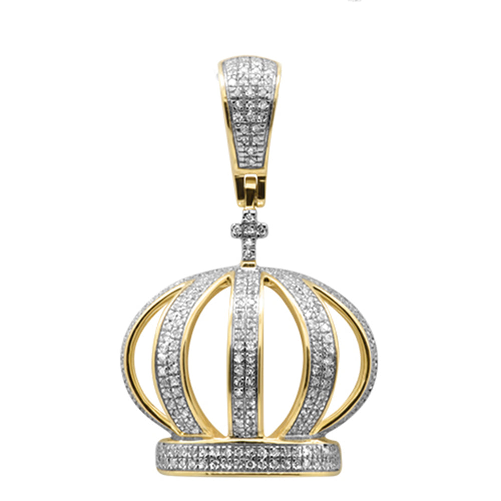 42ct G SI 10K Yellow Gold Diamond Micro Pave Men Cross Crown Iced Out Charm Pendant