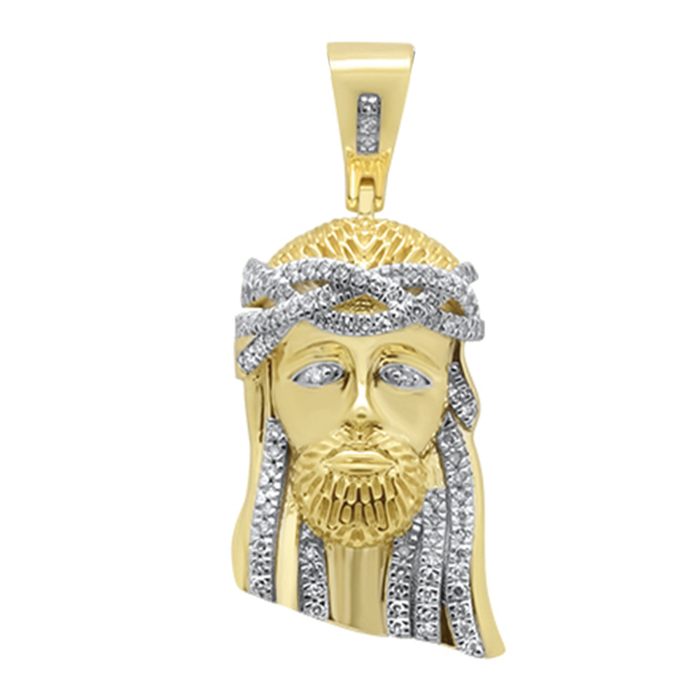 22ct G SI 10K Yellow Gold Micro Pave Jesus Head Diamond Charm Pendant