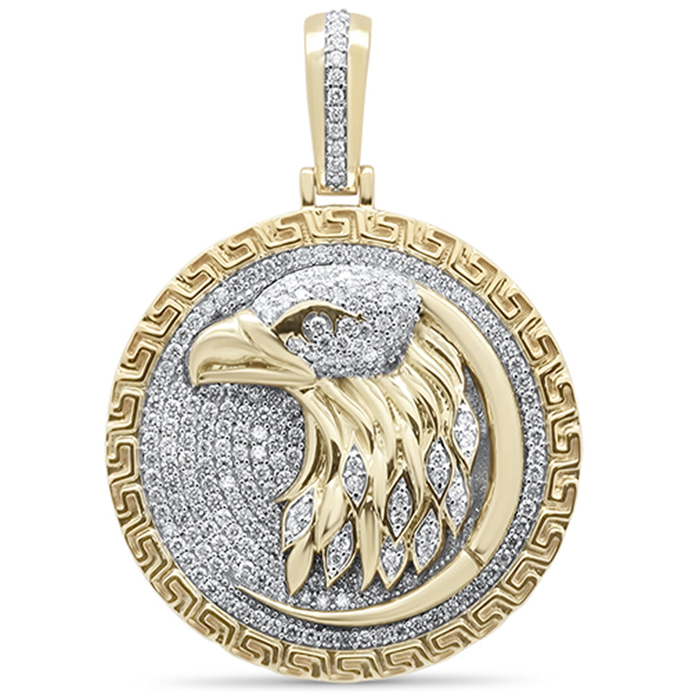 1.61CT G SI 10K Yellow Gold Diamond Micro Pave Iced Out Bald Eagle Medallion Charm Pendant