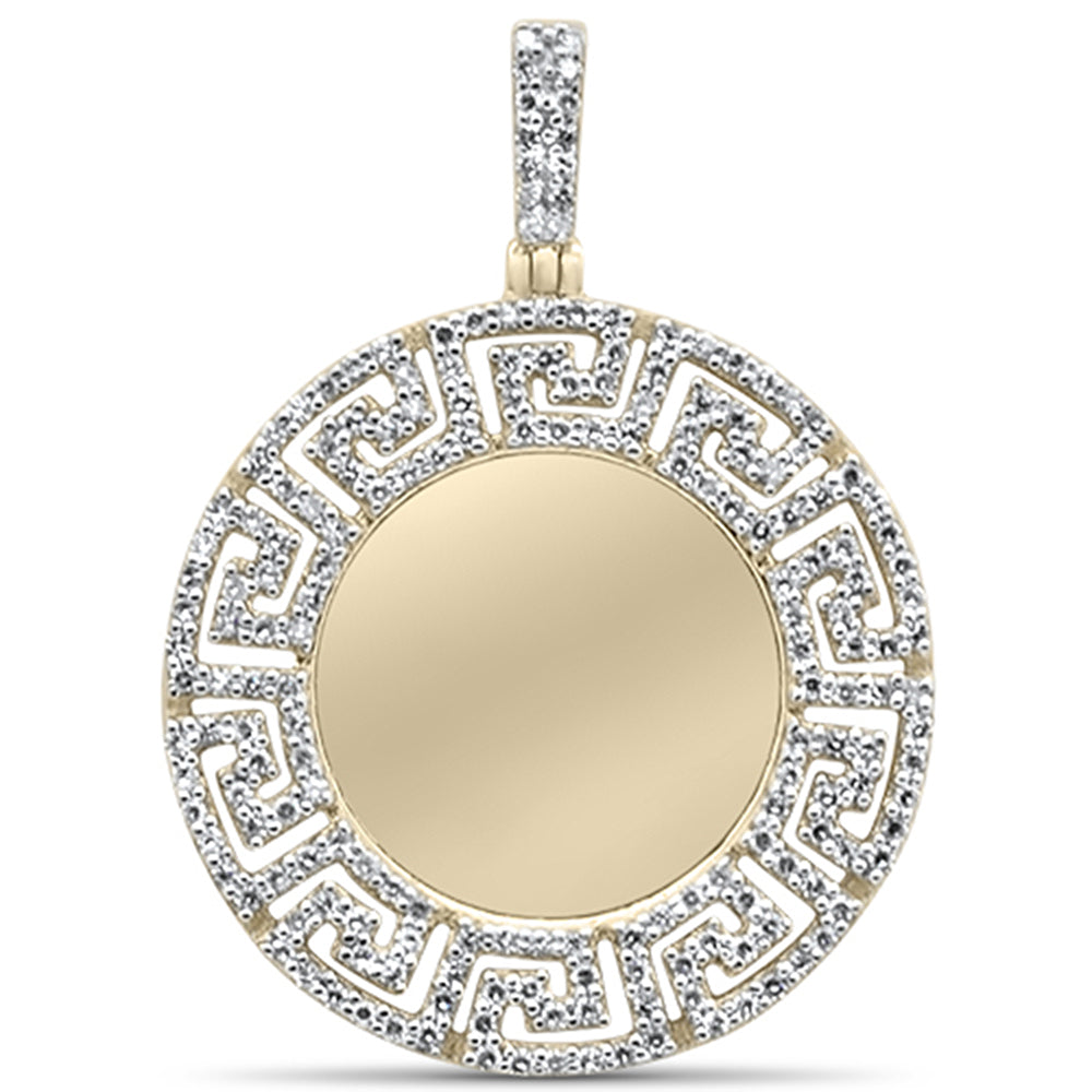 34CT G SI 10KT Yellow Gold Diamond Micro Pave Greek Key Design Memory Charm Pendant