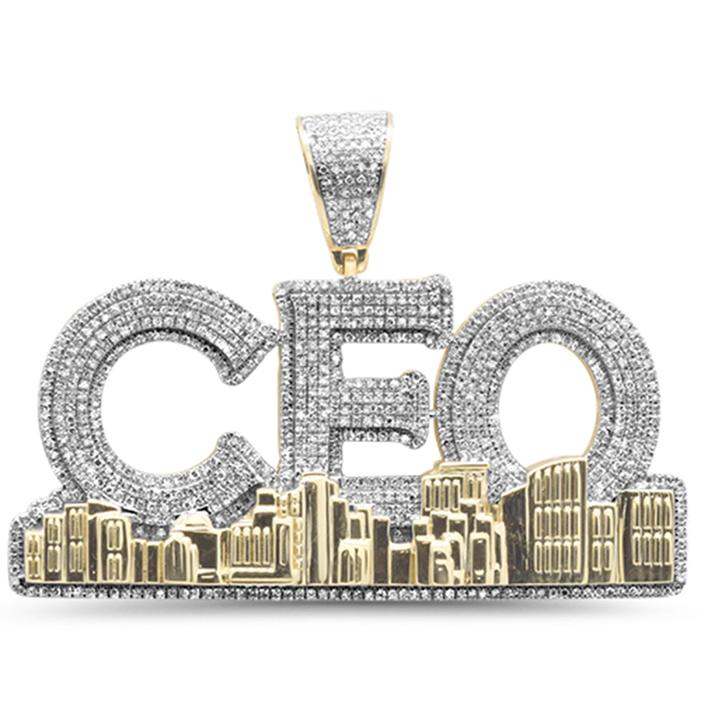 1.78CT G SI 10K Yellow Gold Diamond Custom "CEO" Skyline Iced Out Charm Pendant