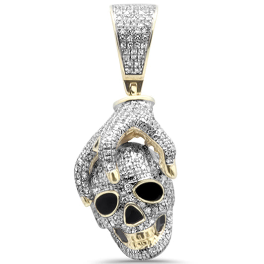 92CT G SI 10K Yellow Gold Diamond Custom Iced Out Skull & Hand Charm Pendant