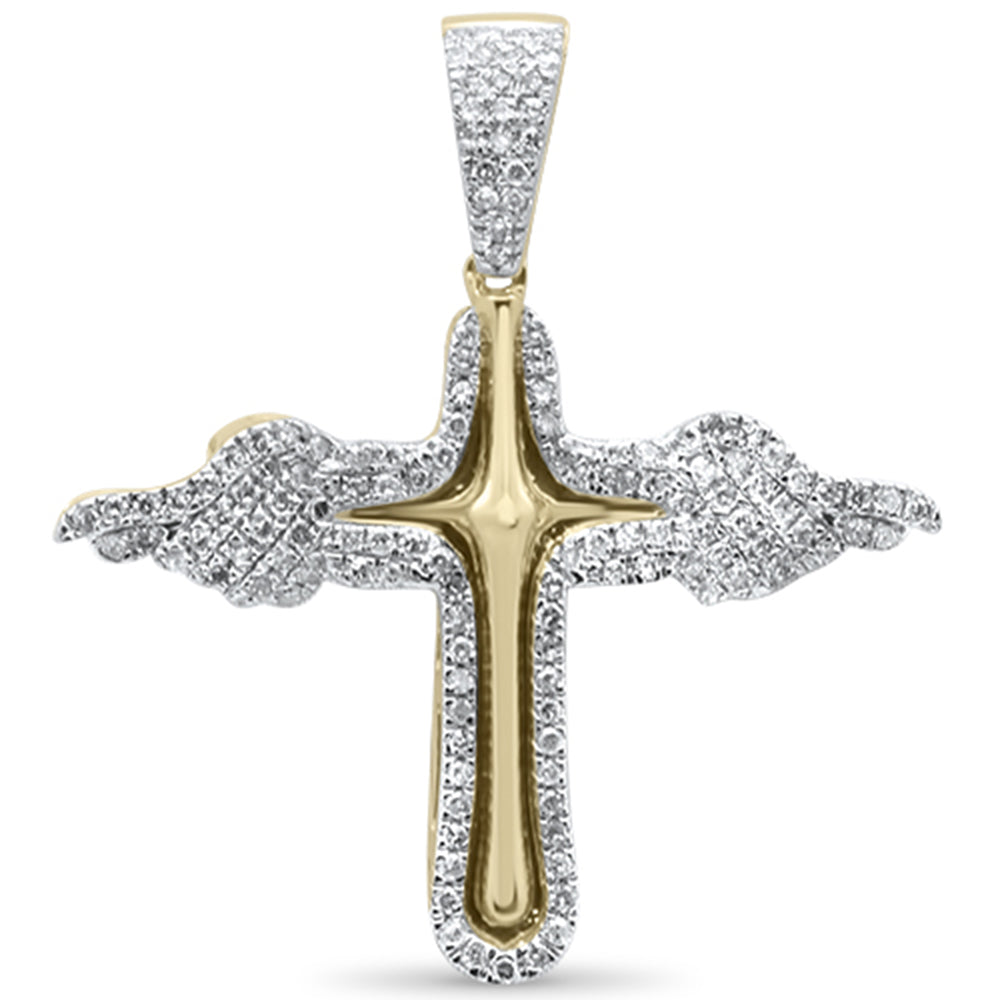 34CT G SI 10K Yellow Gold Diamond Iced Out Diamond Cross Pendant