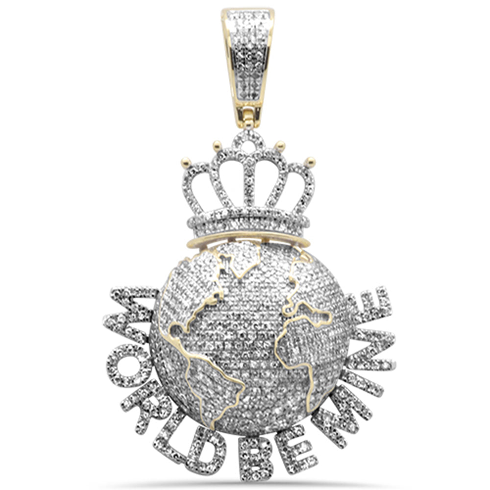 1.48ct G SI 10K Yellow Gold Diamond "WORLD BE MINE" Hip Hop Charm Pendant