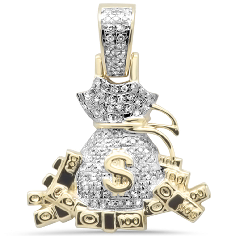 27ct G SI 10K Yellow Gold Diamond Iced Out Micro Pave Money Bags Cash Charm Pendant