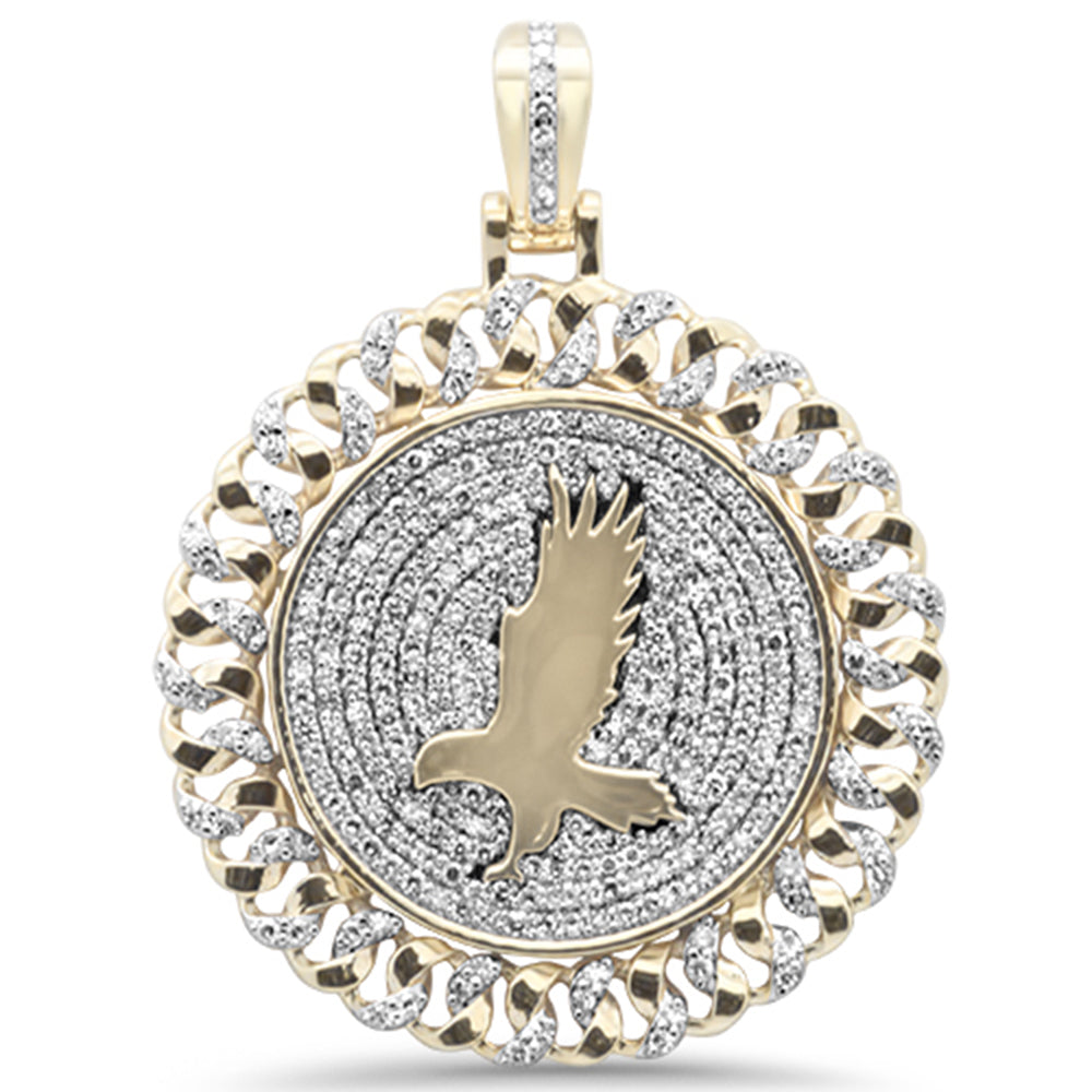 2.05ct G SI 10K Yellow Gold Diamond Hip Hop Custom Eagle Iced Out Curb Link Medallion Pendant