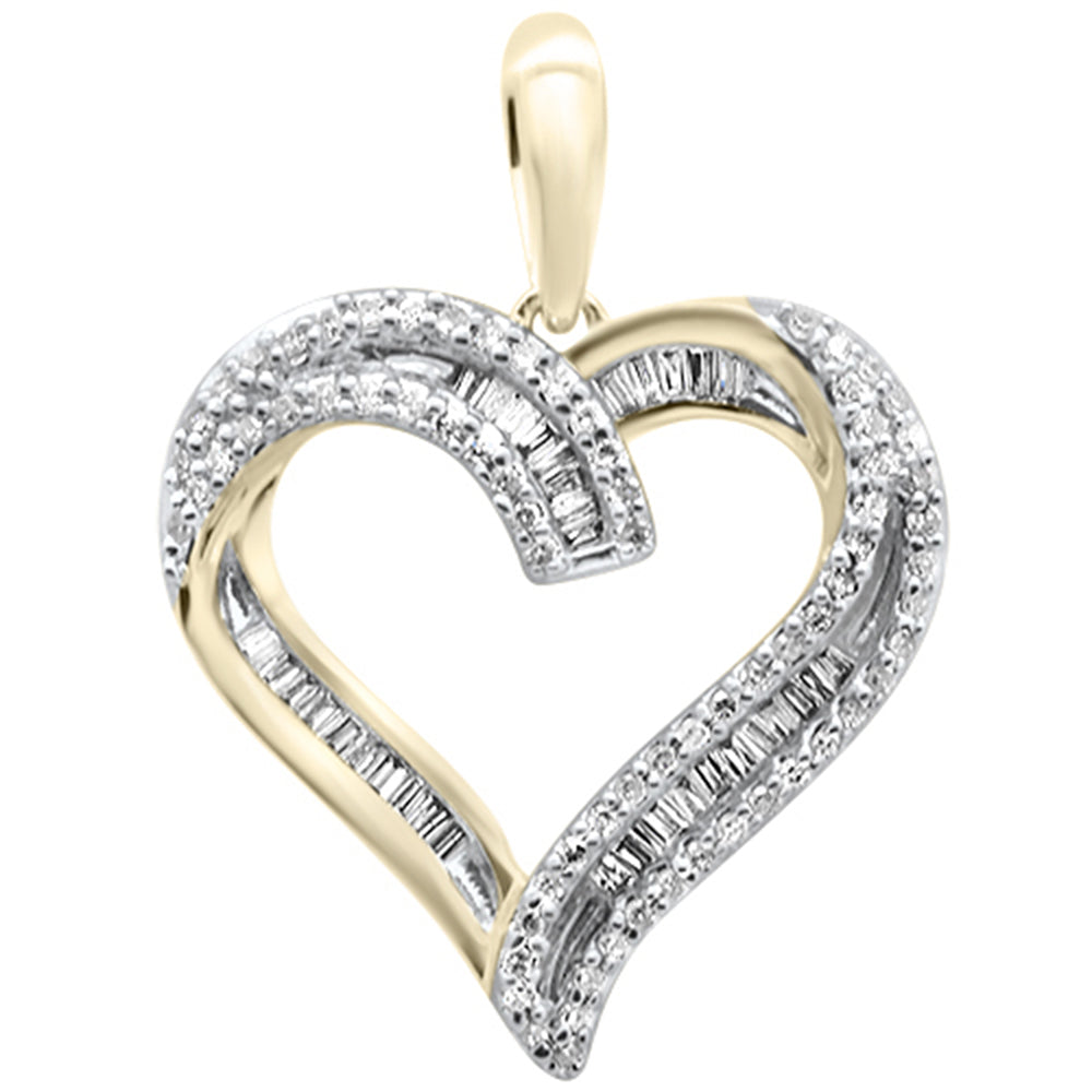 24ct G SI 14K Yellow Gold Diamond Heart Shaped Round & Baguette Charm Pendant