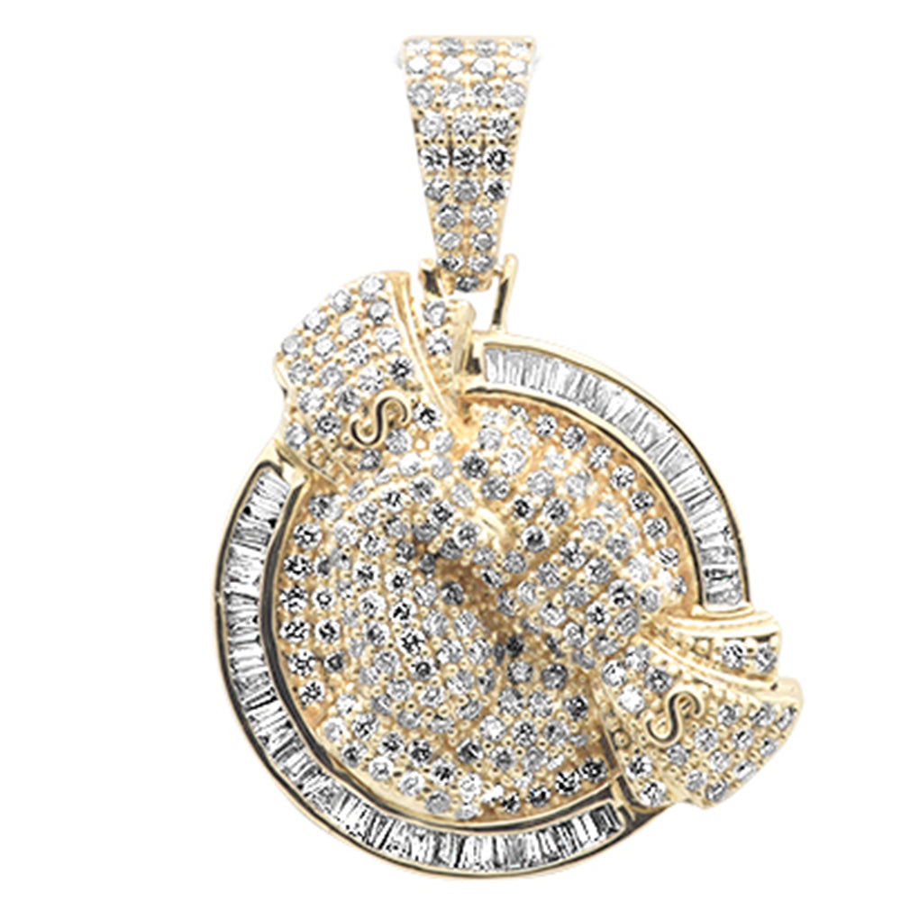 1.88ct G SI 14K Yellow Gold Round & Baguette Diamond Hip Hop Pendant