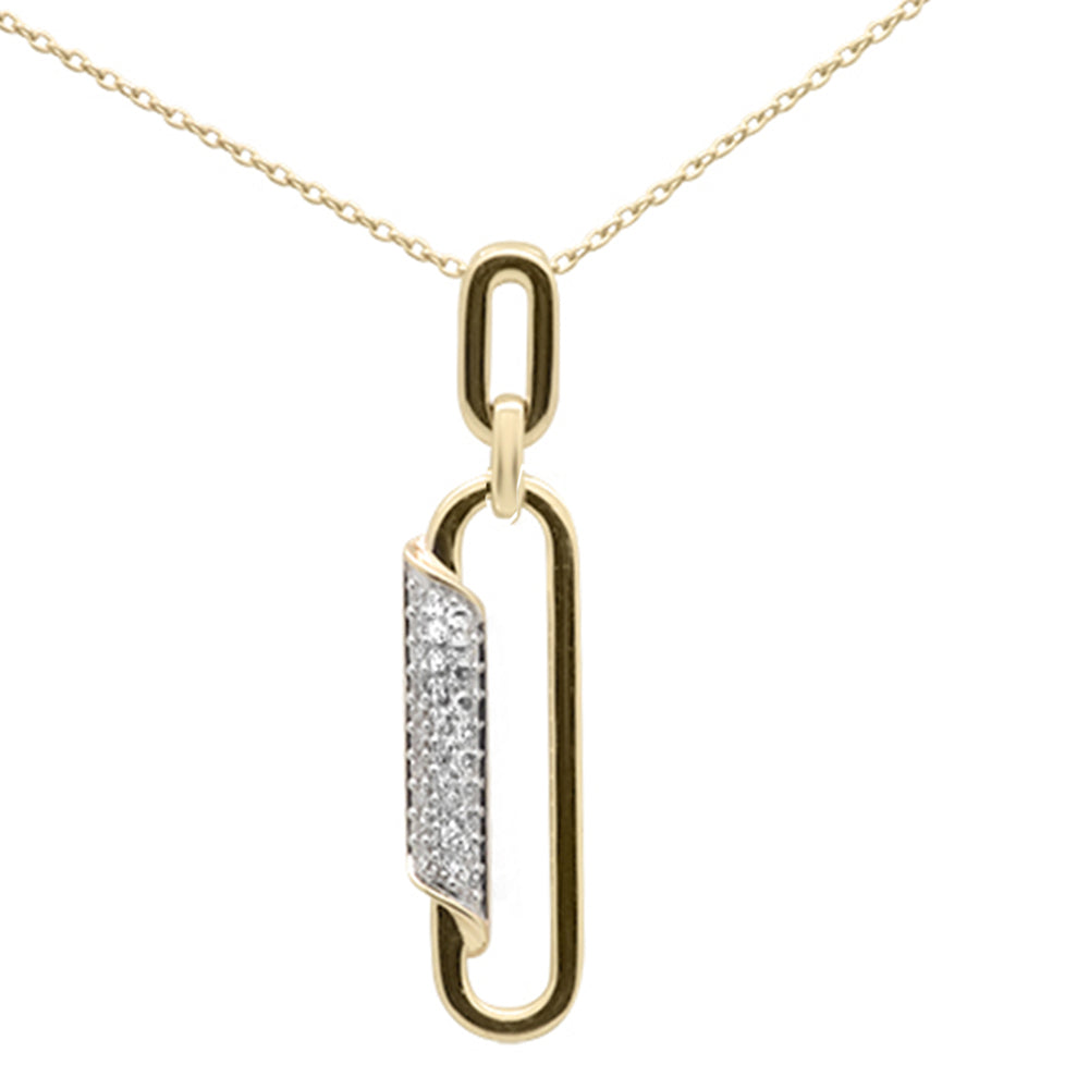 14ct G SI 14K Yellow Gold Diamond Paperclip Pendant Necklace 18" Long