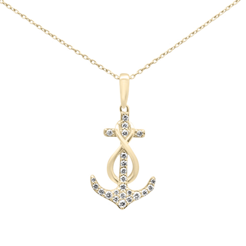 20ct G SI 14K Yellow Gold Diamond Anchor Infinity Pendant Necklace