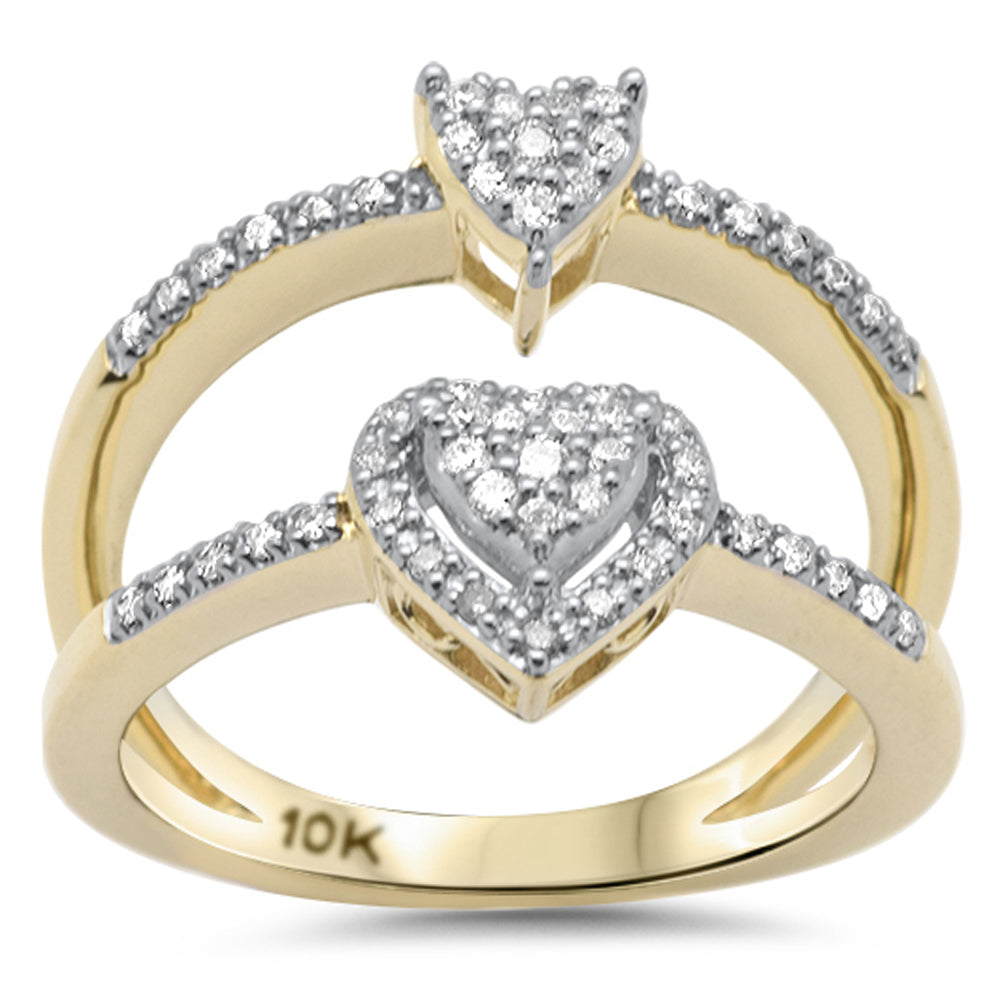 24ct G SI 10K Yellow Gold Diamond Two Hearts Style Ring Band Size 6.5